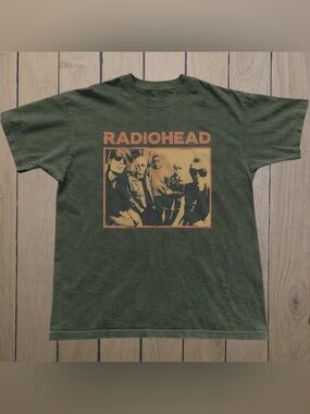 Gildan Radiohead Band Graphic T-Shirt Miritary Green For Unisex
